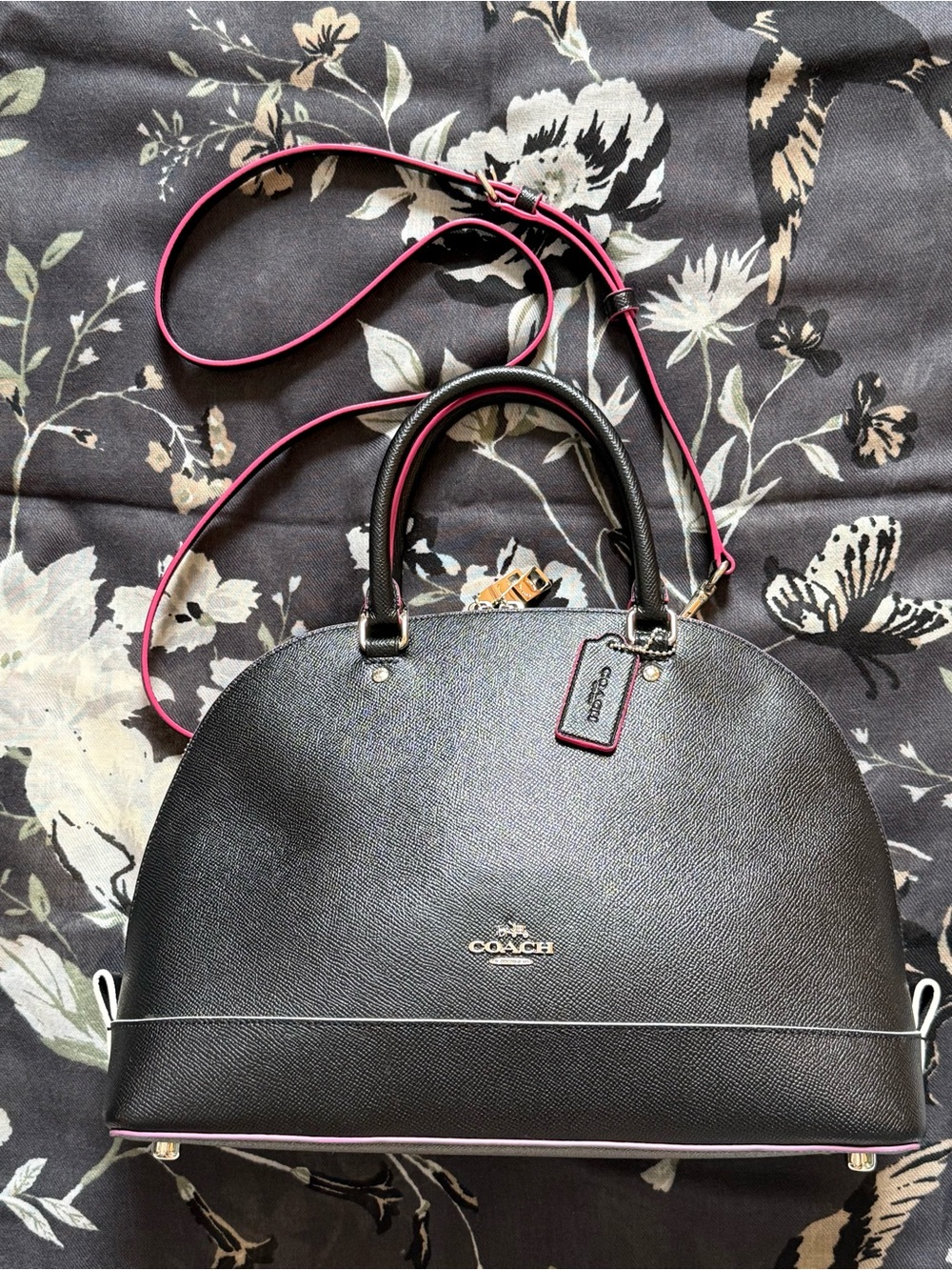 Coach Black Leather Satchel with Pink Trim - Dome Satchel - Picture 14 of 15